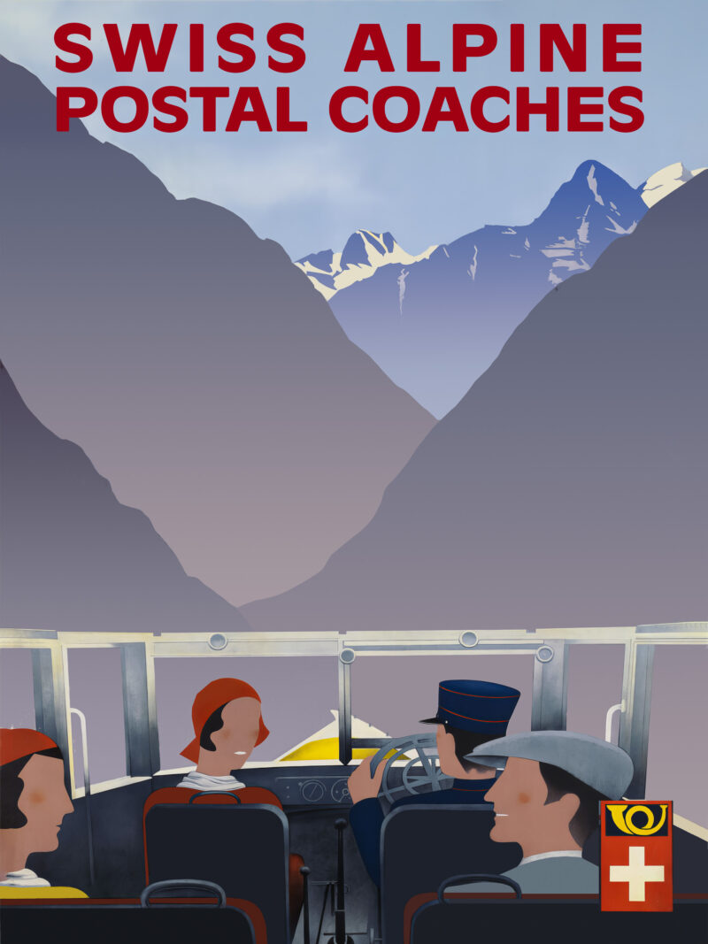 Vintage Swiss Alpine Postal Coaches Artwork