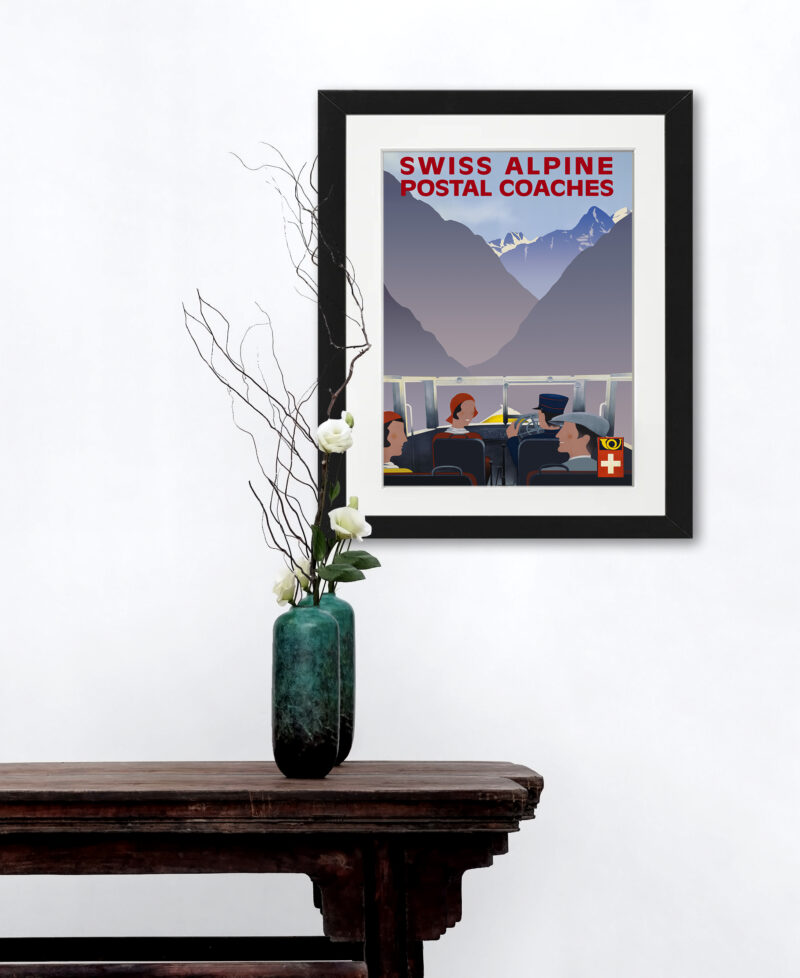 Vintage Swiss Alpine Postal Coaches Artwork