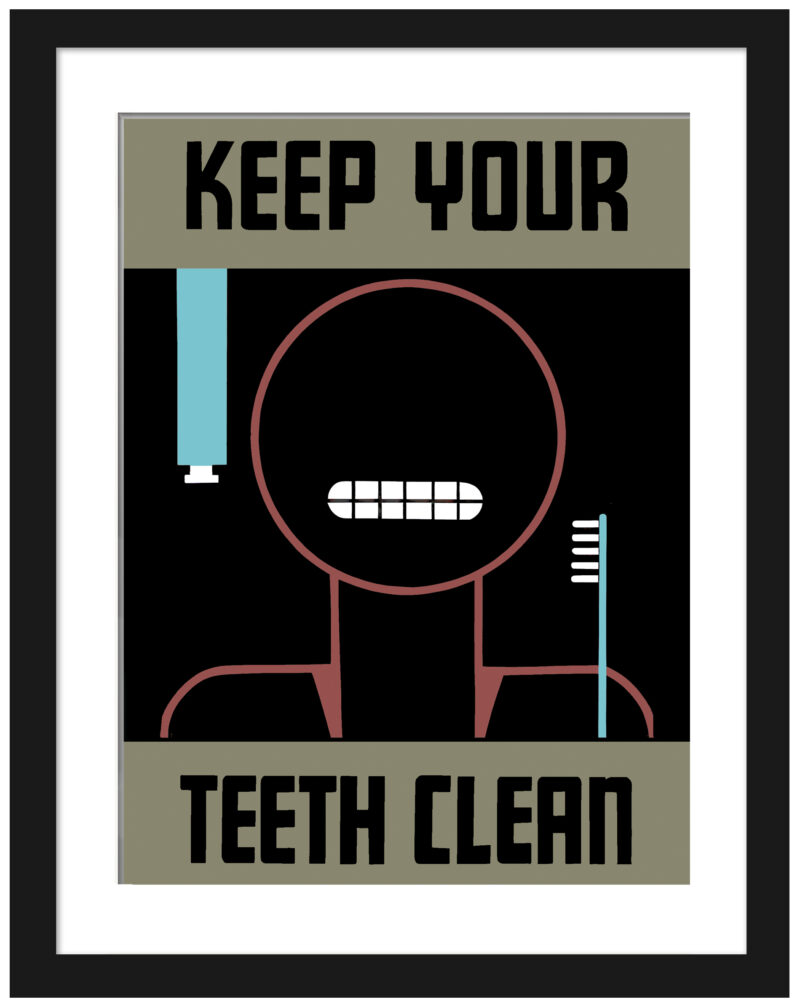1938 WPA dental health poster reproduction with stylized imagery.