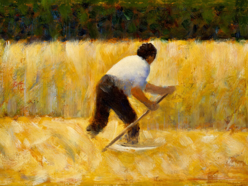 "The Mower" by Georges Seurat, 1882 painting reproduction.