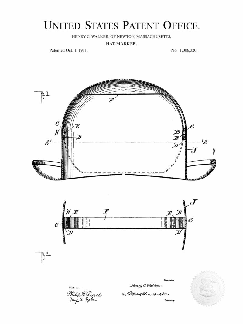 1911 H.C. Walker Bowler Hat patent print