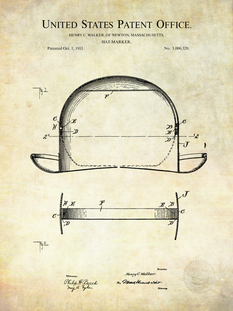 1911 H.C. Walker Bowler Hat patent print