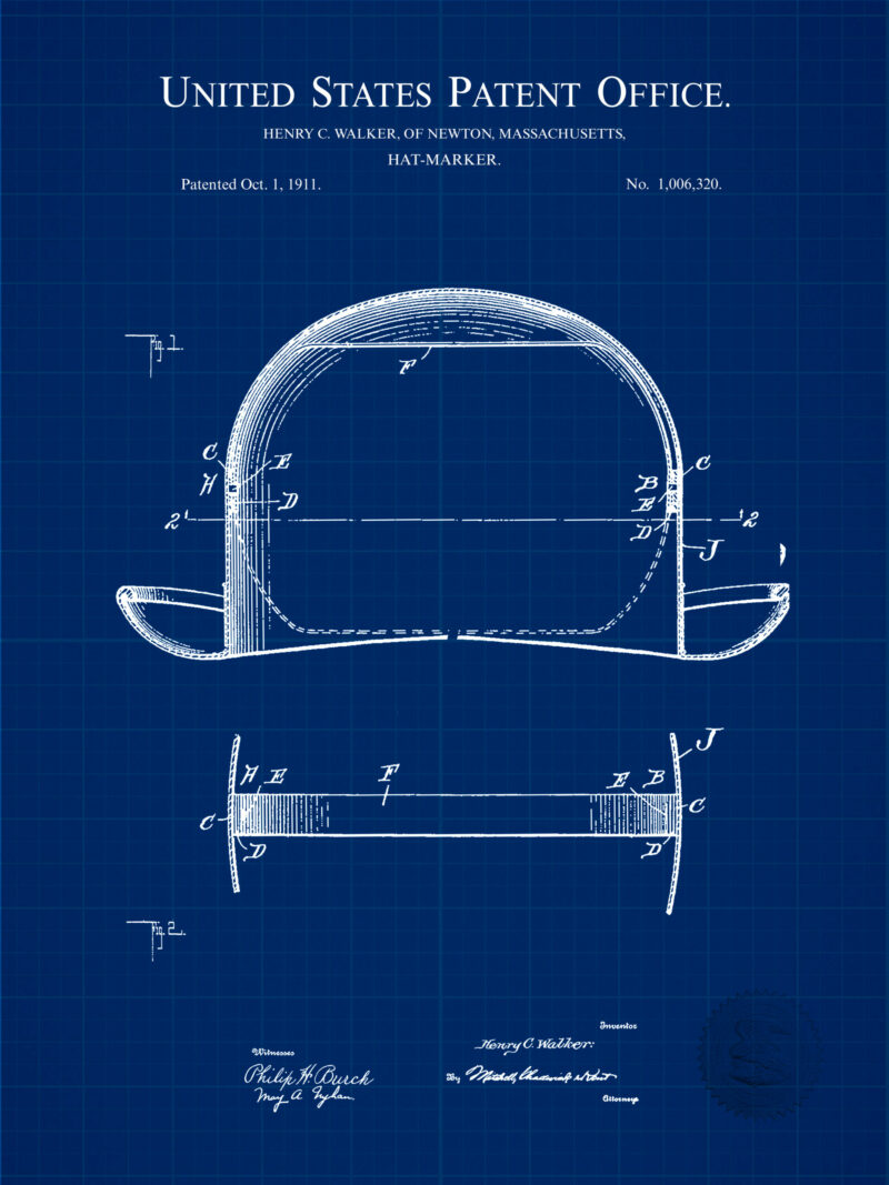 1911 H.C. Walker Bowler Hat patent print