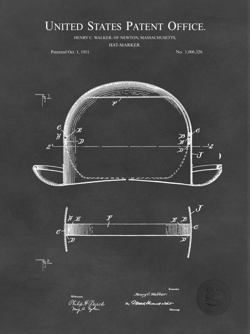 1911 H.C. Walker Bowler Hat patent print
