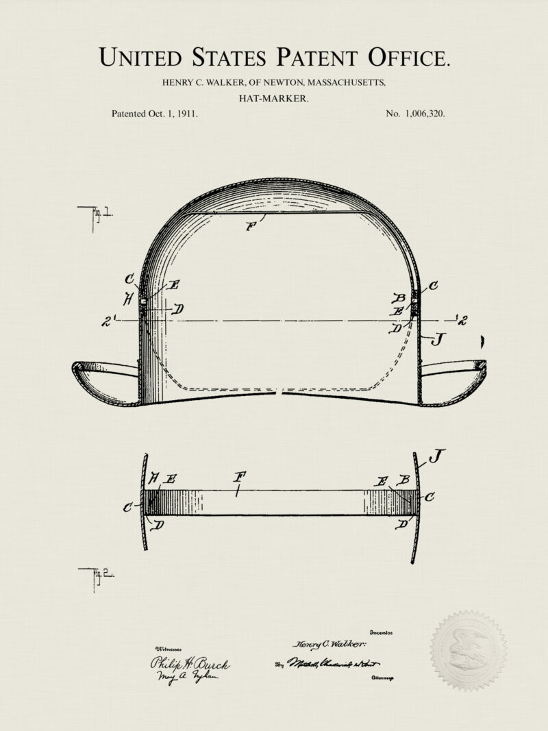 1911 H.C. Walker Bowler Hat patent print