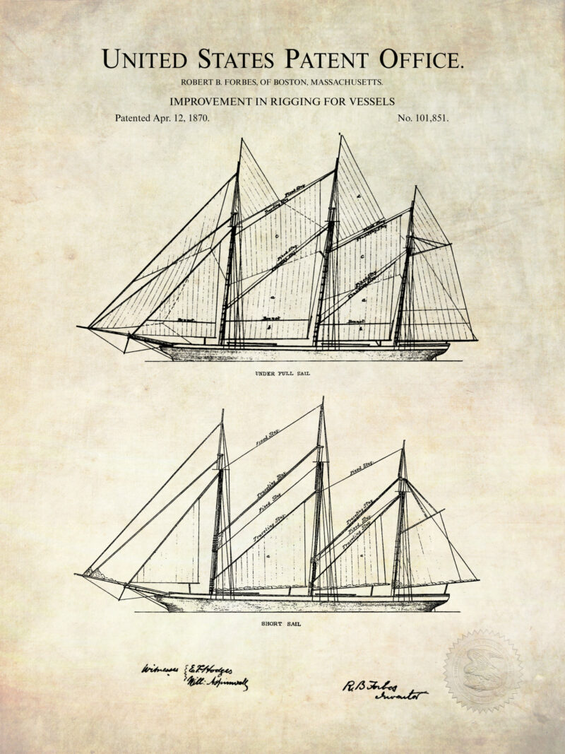 1870 Sails and Rigging Patent Artwork