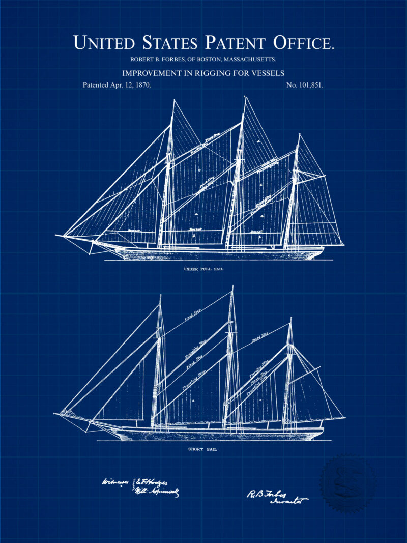 1870 Sails and Rigging Patent Artwork