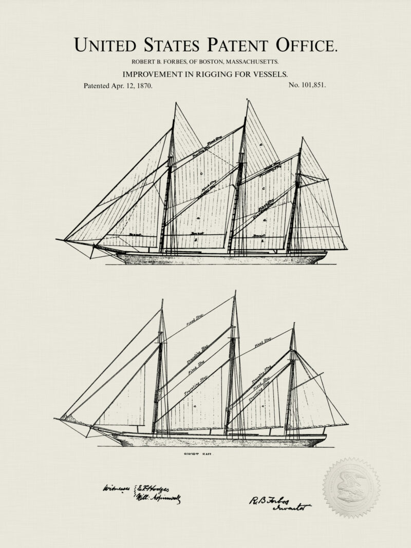 1870 Sails and Rigging Patent Artwork