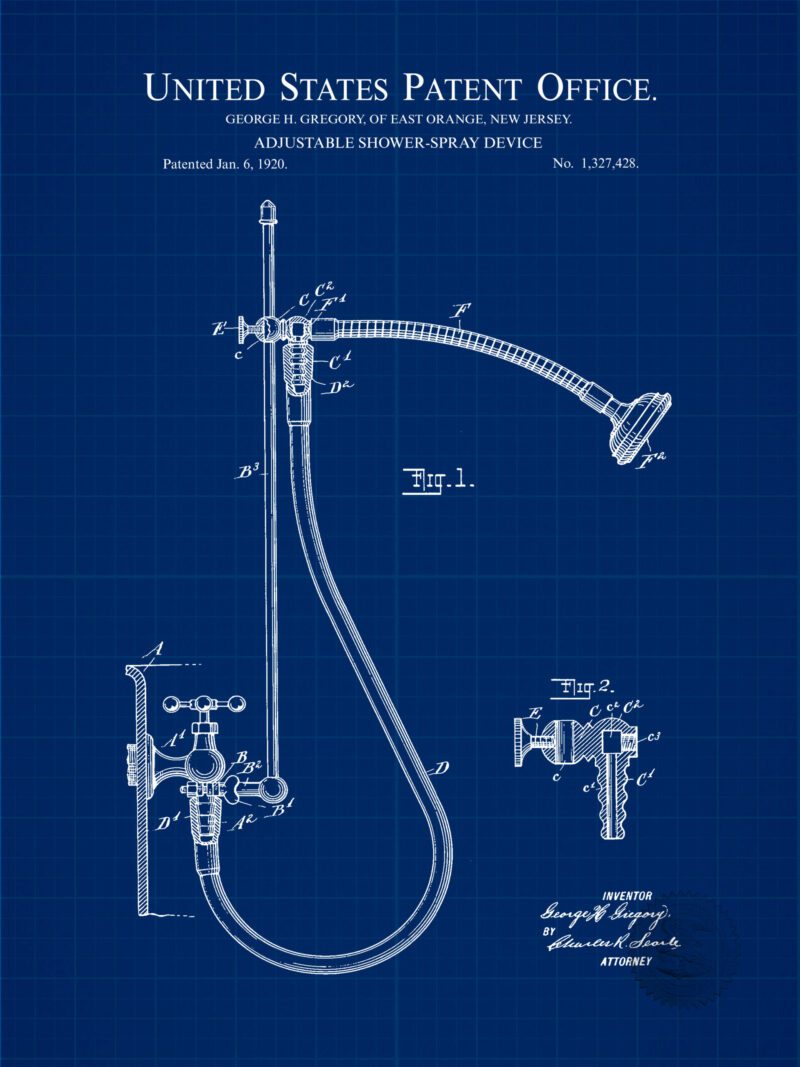 1920 Adjustable Shower Patent Illustration Print