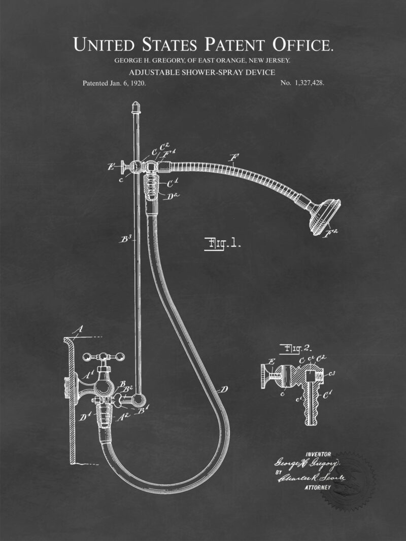 1920 Adjustable Shower Patent Illustration Print