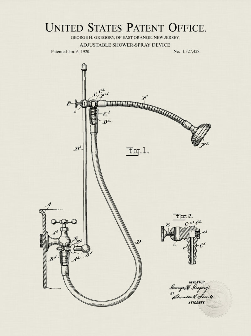 1920 Adjustable Shower Patent Illustration Print