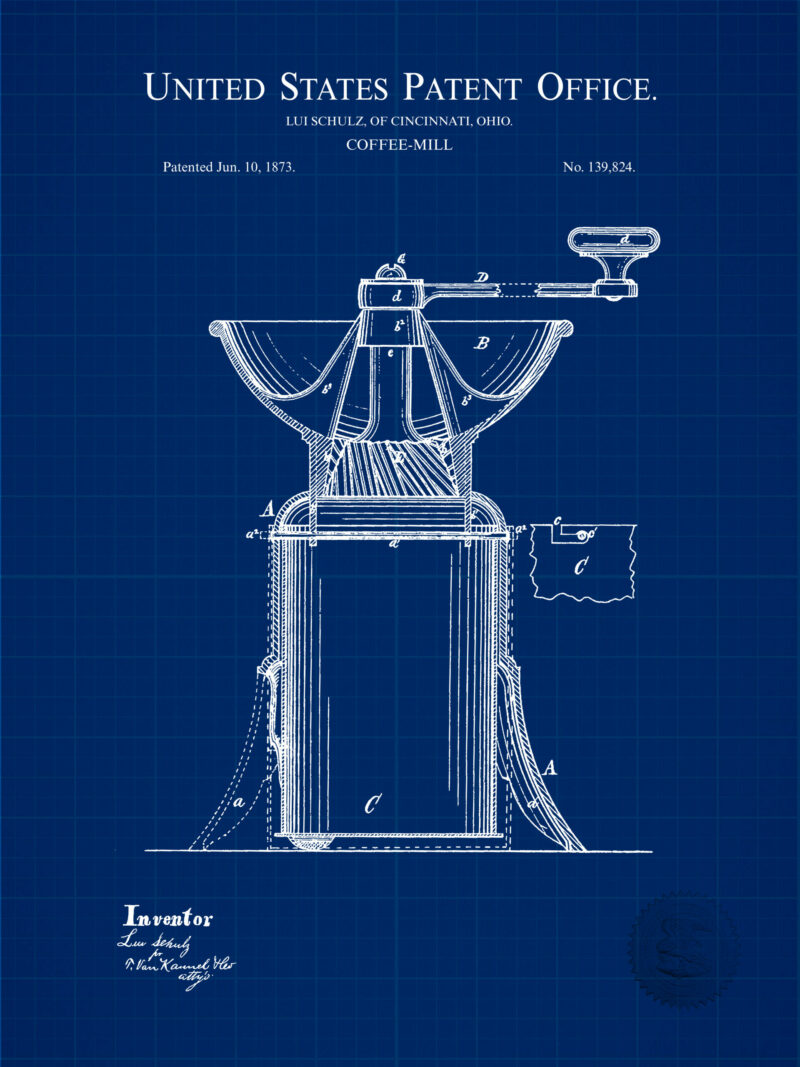 1873 Lui Schulz Coffee Mill Patent Art