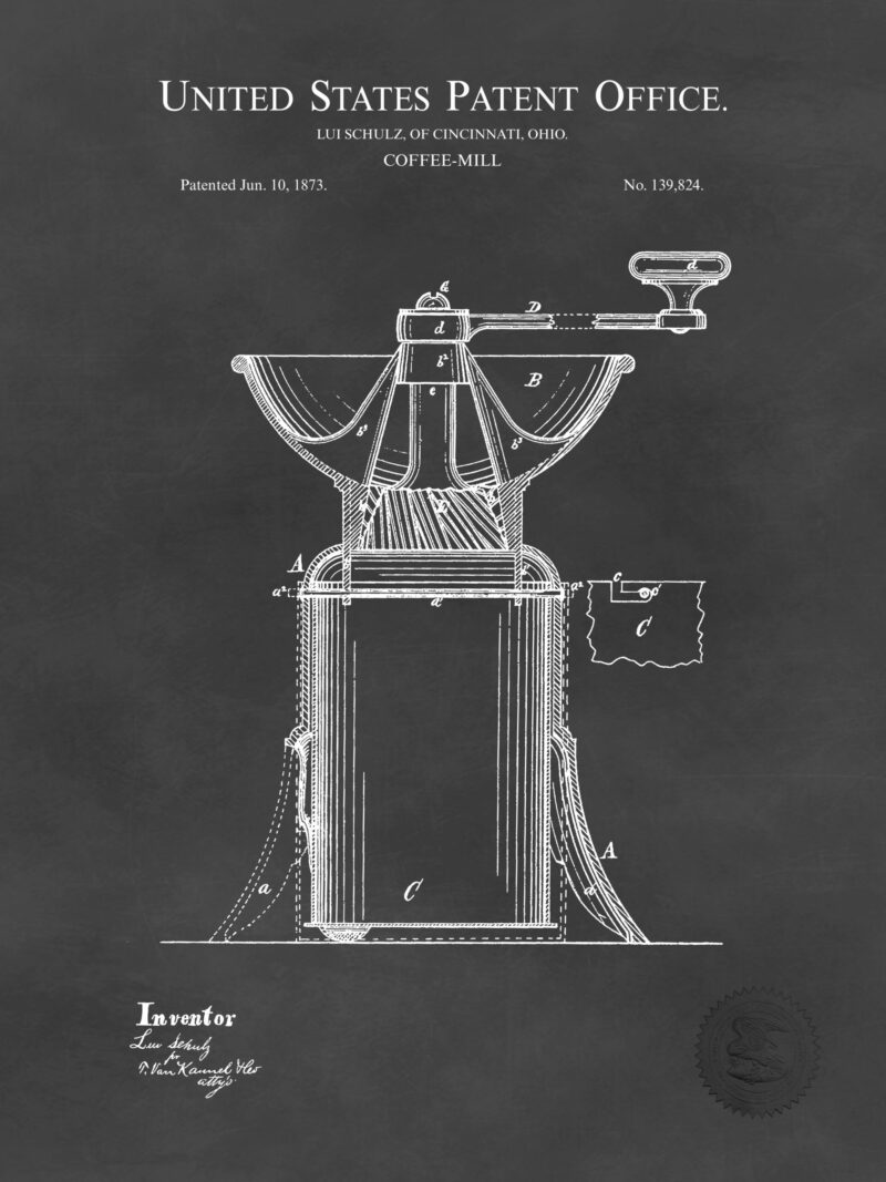 1873 Lui Schulz Coffee Mill Patent Art