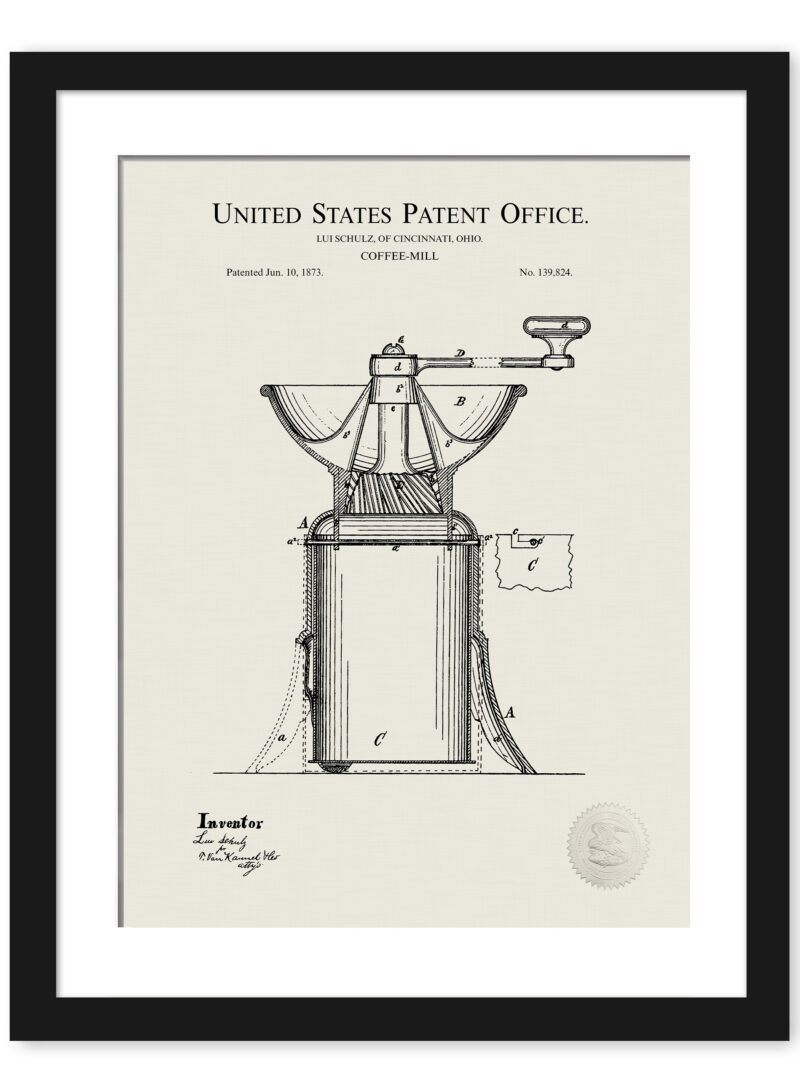 1873 Lui Schulz Coffee Mill Patent Art