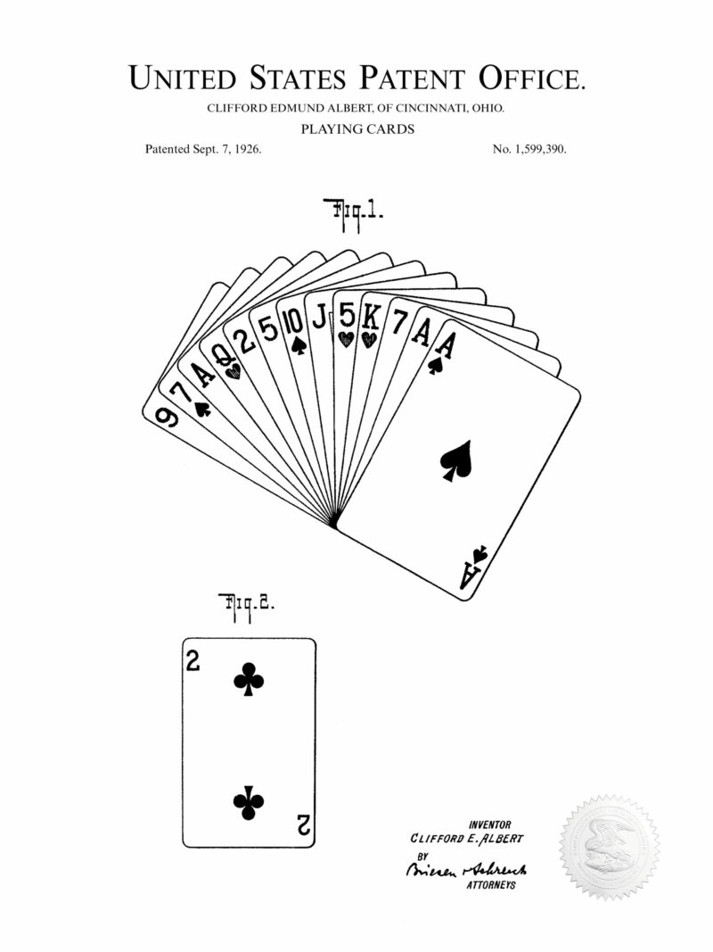 1926 Playing Cards Patent Print by C. E. Albert