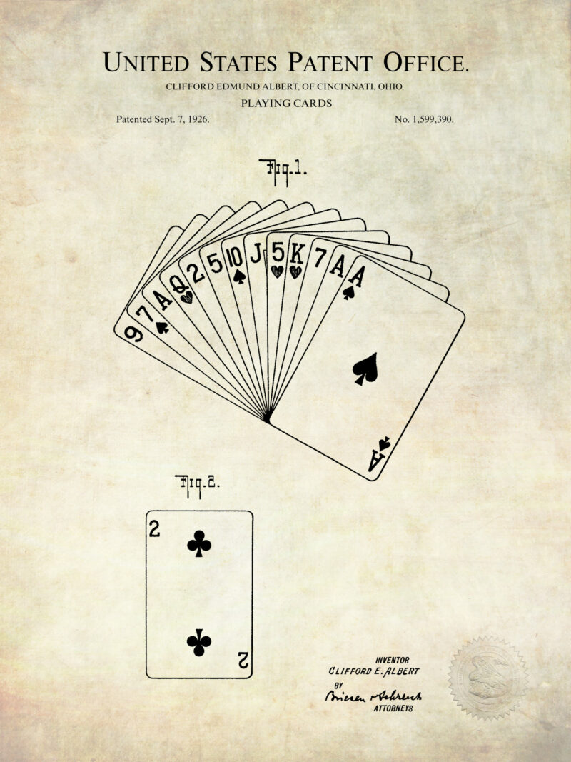 1926 Playing Cards Patent Print by C. E. Albert