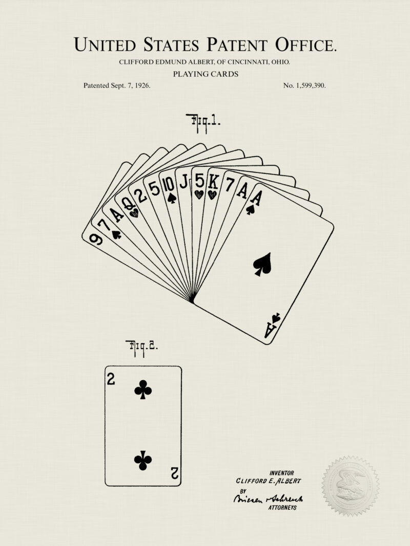 1926 Playing Cards Patent Print by C. E. Albert