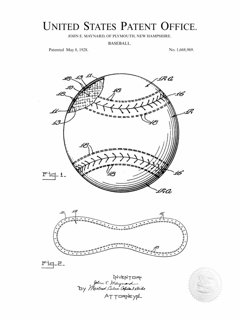 1928 patent illustration of a baseball