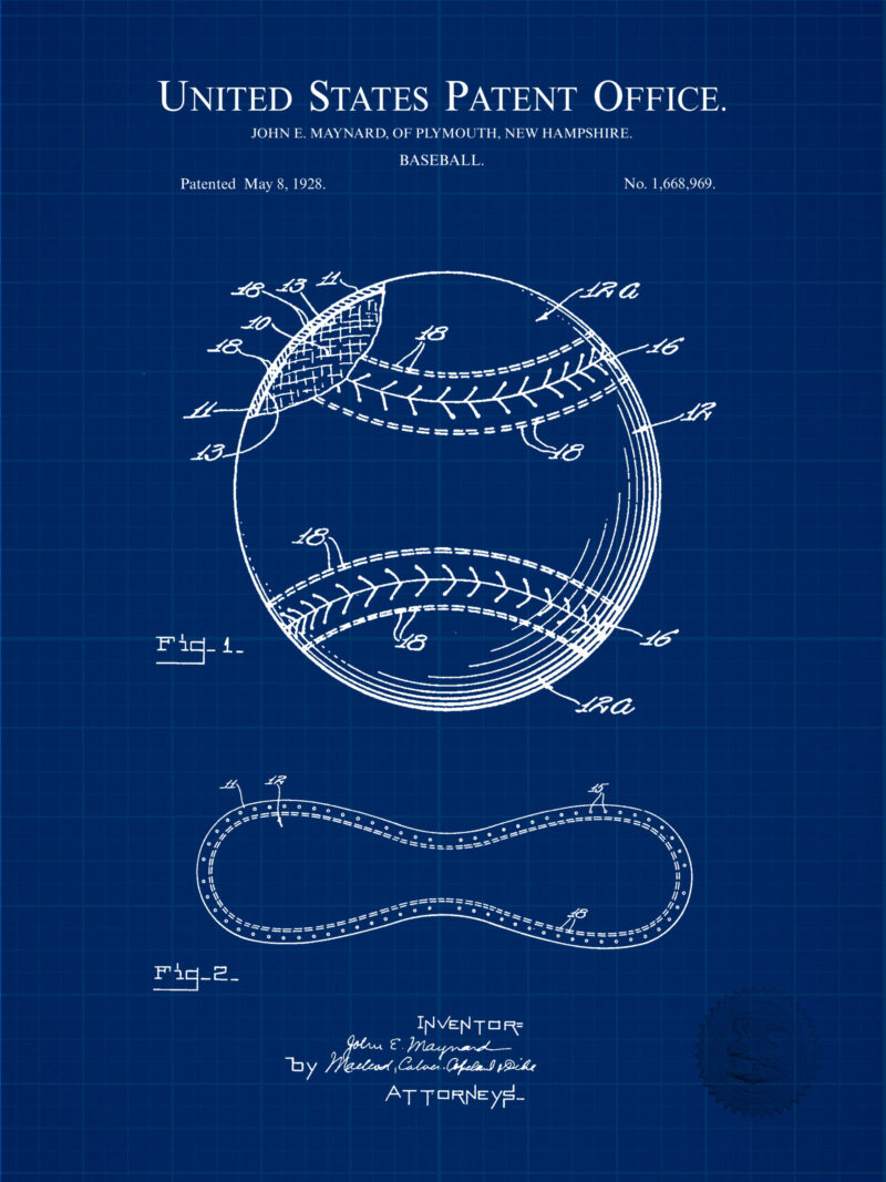 1928 patent illustration of a baseball