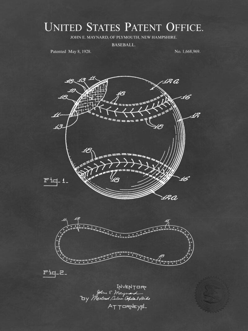 1928 patent illustration of a baseball