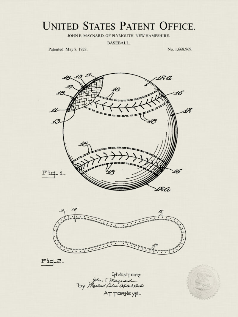 1928 patent illustration of a baseball