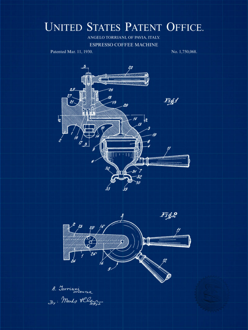 1930 Angelo Torriani Espresso Machine Patent Print