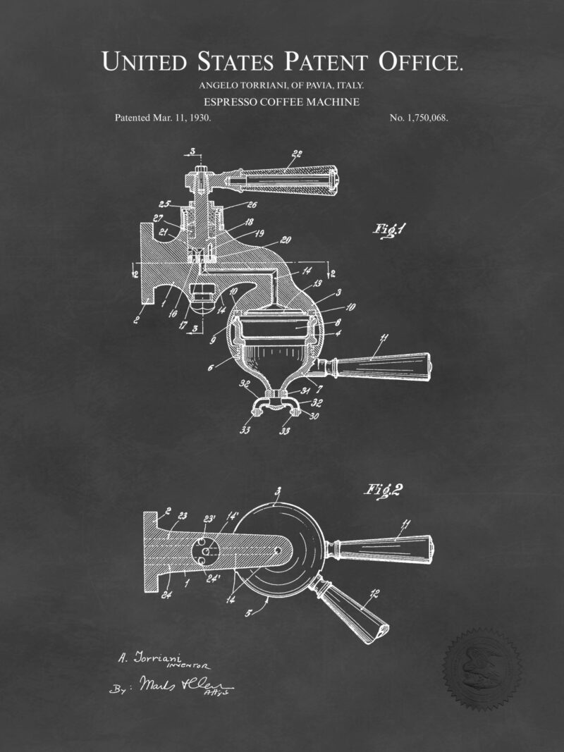 1930 Angelo Torriani Espresso Machine Patent Print