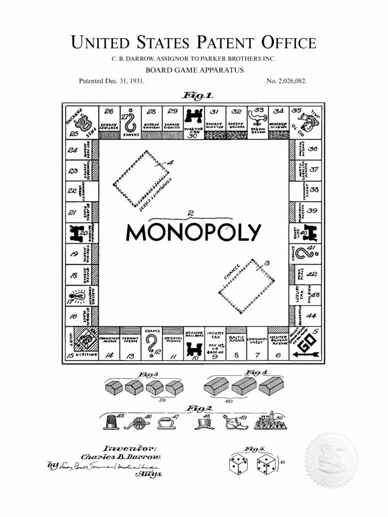 1931 Monopoly game patent illustration