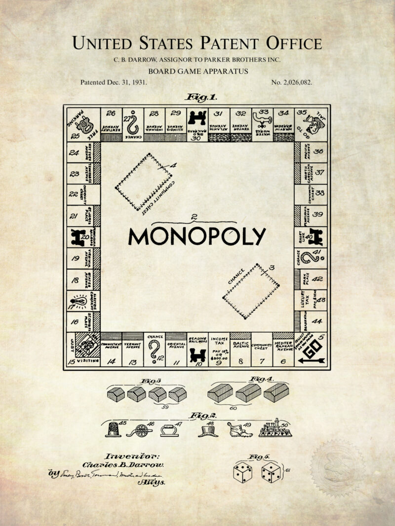 1931 Monopoly game patent illustration