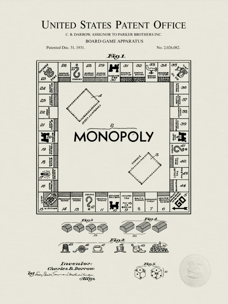 1931 Monopoly game patent illustration