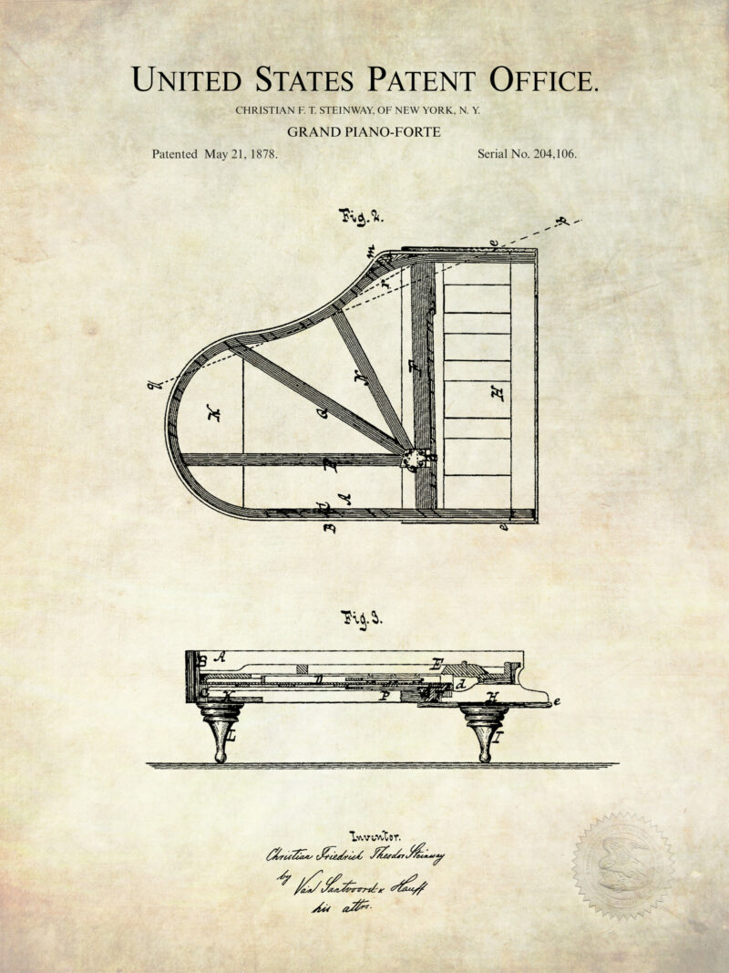1878 Steinway Grand Piano Patent Illustration