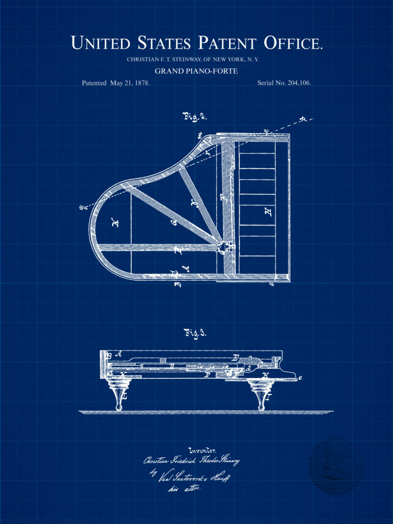 1878 Steinway Grand Piano Patent Illustration