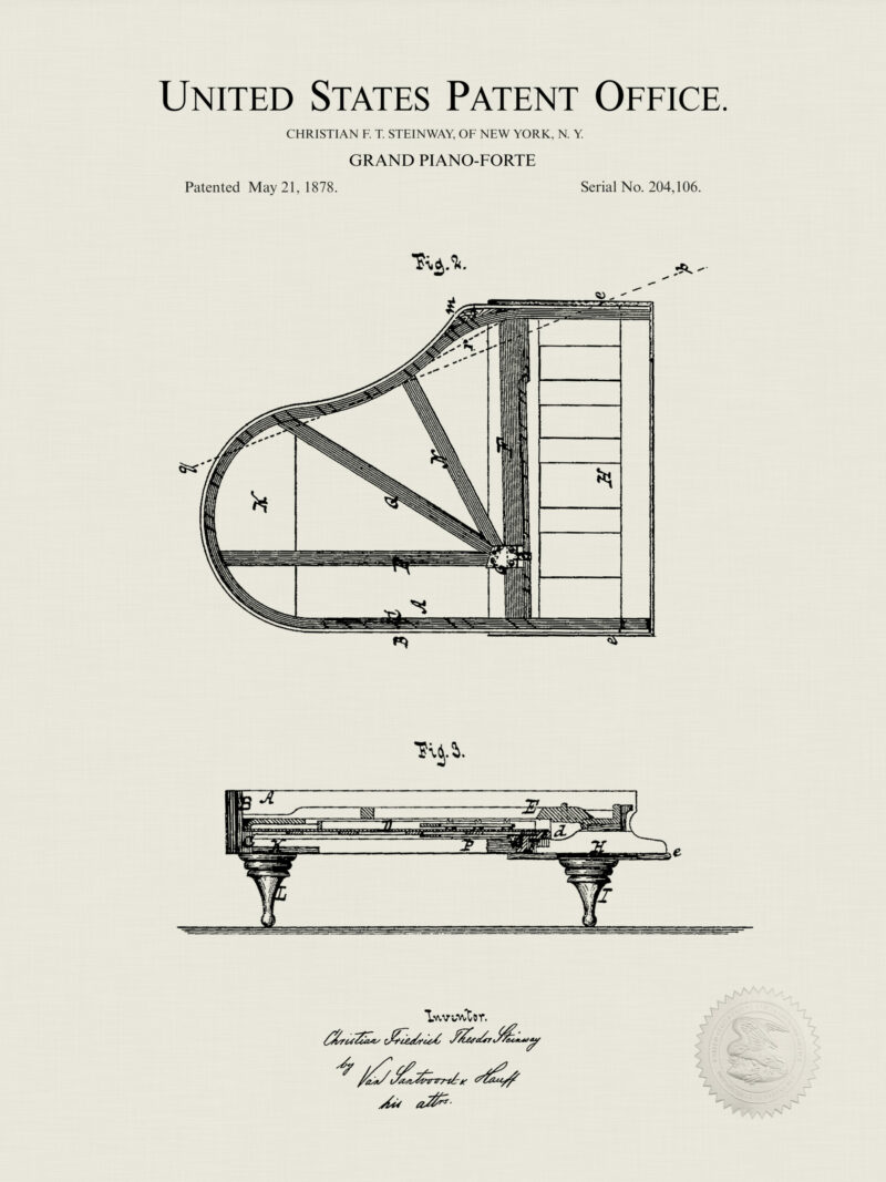 1878 Steinway Grand Piano Patent Illustration
