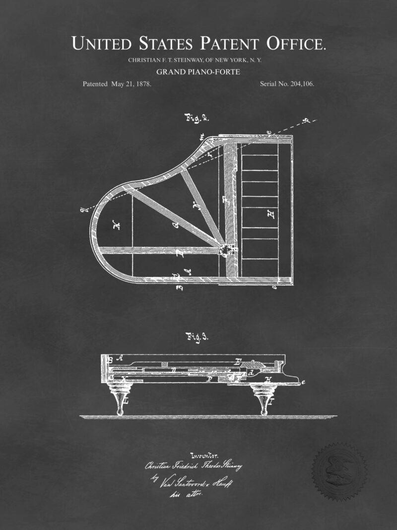 1878 Steinway Grand Piano Patent Illustration