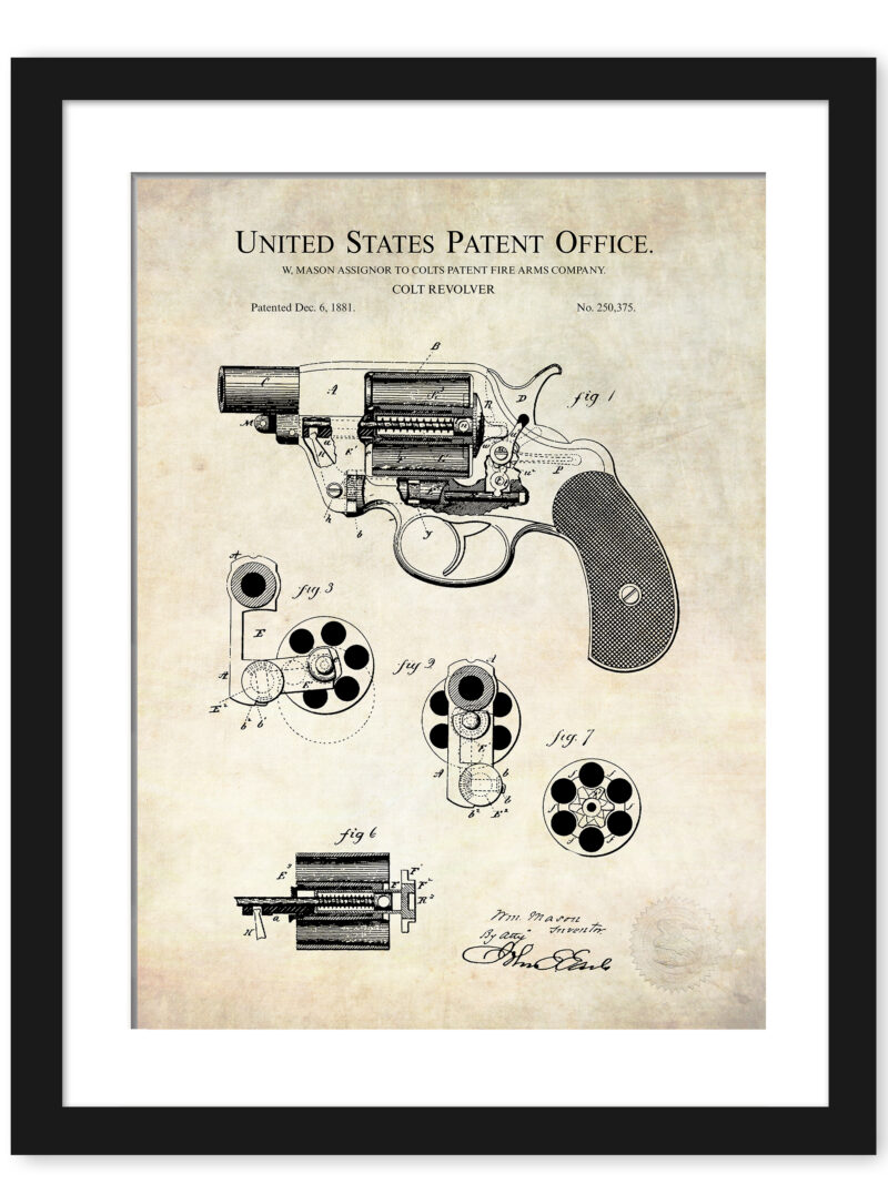 1881 Colt Revolver patent illustration print