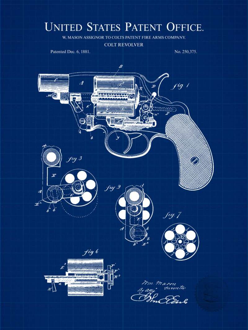 1881 Colt Revolver patent illustration print