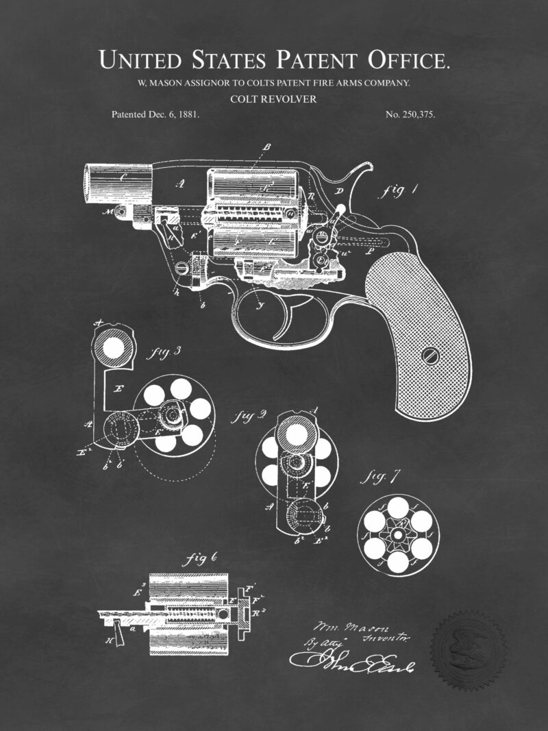 1881 Colt Revolver patent illustration print
