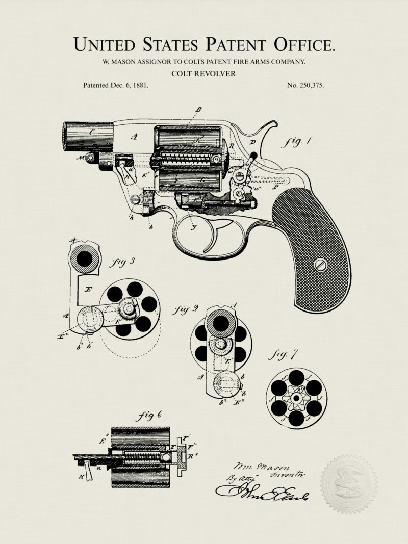 1881 Colt Revolver patent illustration print