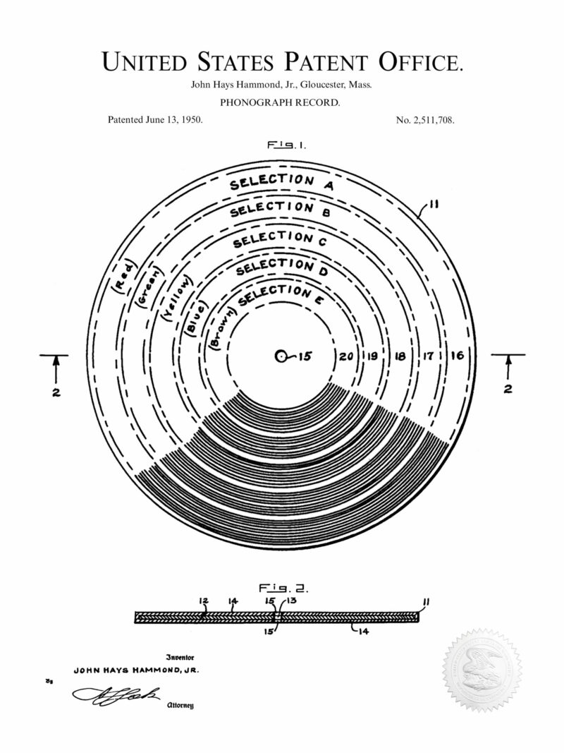 1950 Phonograph Record Patent Illustration