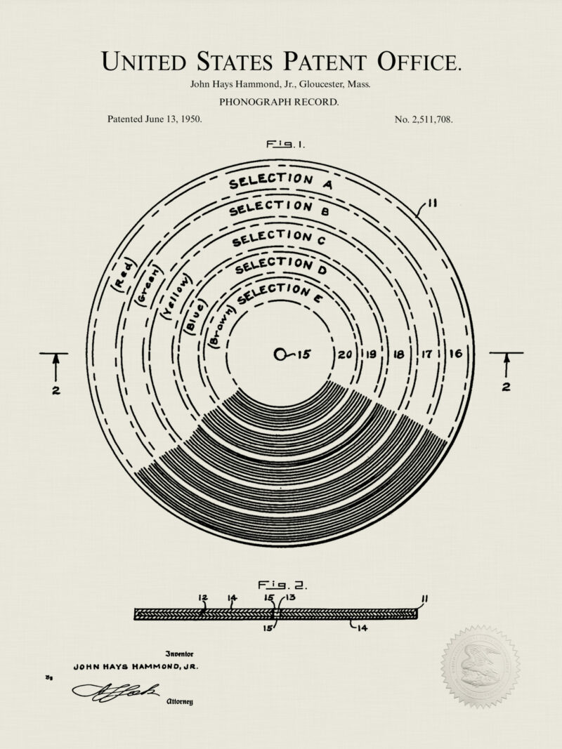 1950 Phonograph Record Patent Illustration