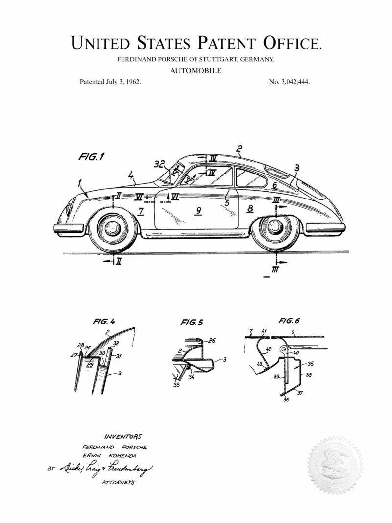 1962 Porsche 356 patent line art.