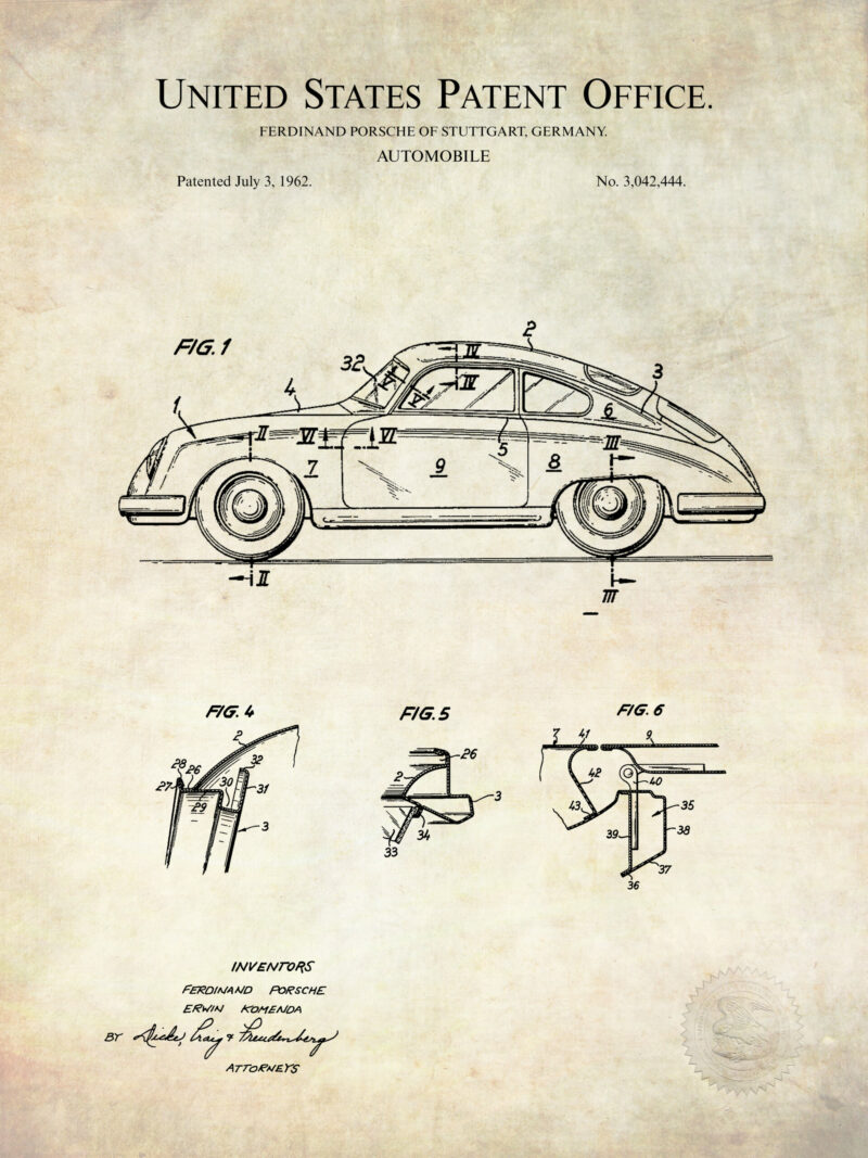 1962 Porsche 356 patent line art.