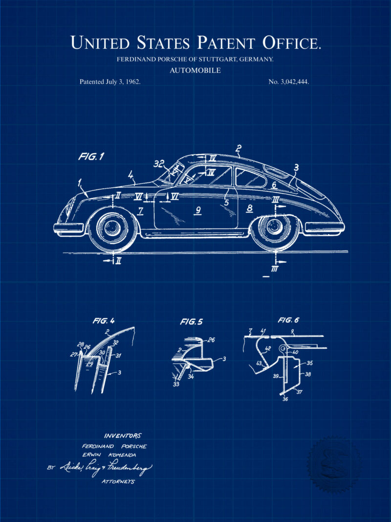 1962 Porsche 356 patent line art.