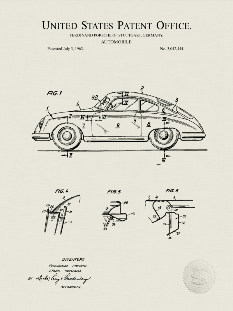 1962 Porsche 356 patent line art.