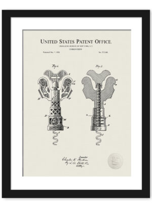 1886 vintage corkscrew patent illustration.