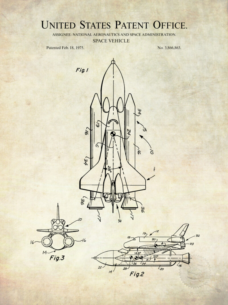 1975 NASA Space Vehicle Patent Illustration Print