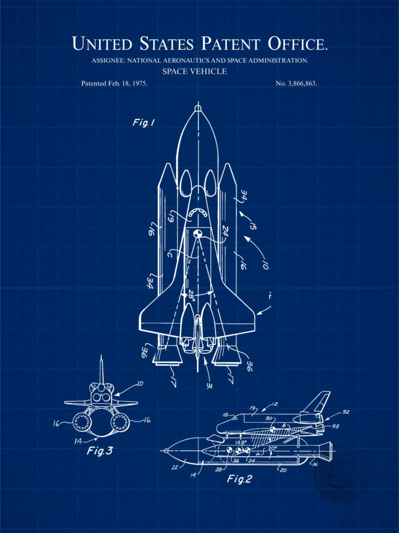1975 NASA Space Vehicle Patent Illustration Print