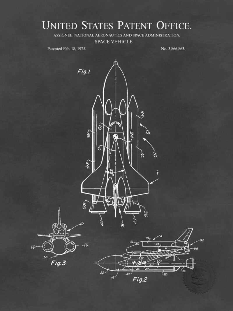 1975 NASA Space Vehicle Patent Illustration Print
