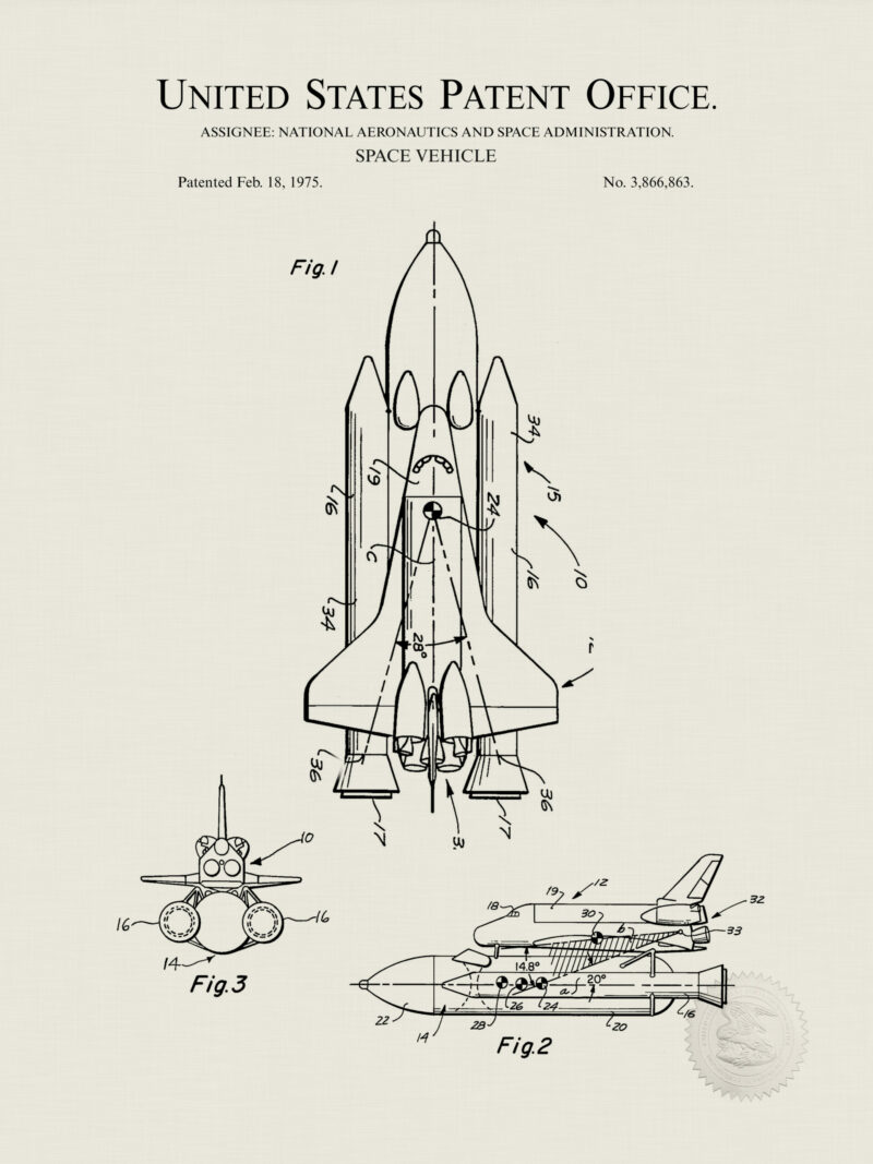 1975 NASA Space Vehicle Patent Illustration Print