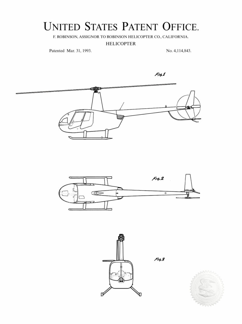1993 Robinson R44 Helicopter patent art print